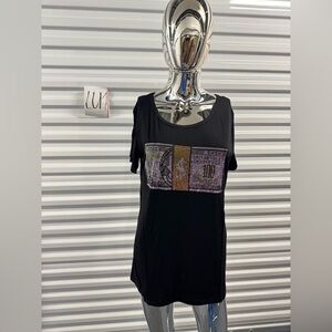 95% Rayon soft black dollar print beaded T-shirt bamboo so soft S-XL stretchy